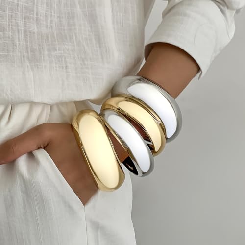 Chunky Gold Bangles Bracelets for Women Trendy Silver Stack Bracelet Minimalist Wide Bangle Jewelry2