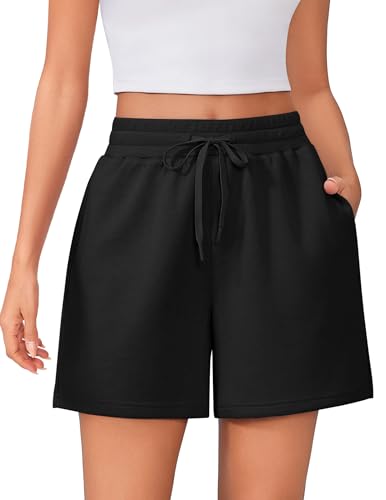 PINSPARK Womens Athletic Sweat Shorts Soft Drawstring High Waisted Active Short Comfy Casual Lounge Shorts with Pockets