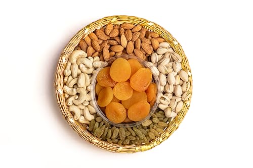 Image of Browntree Wire Mesh Dry Fruits Basket 9 Inch-5P-610g | Cashew, Almonds, Raisins,Pista, Apricots | Perfect Dry Fruit Gift hamper | Unique Corporate Gift Basket | Ideal gift box for all celebration