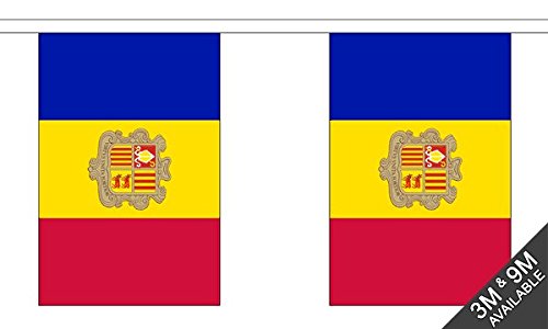 Flagtex Andorra Fabric Bunting – 9m with 30 Flags – Indoor & Outdoor Decoration – String Flags Banners Andorran Pyrenees Western Europe Principality