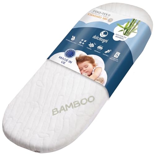 DOLCI SOGNI Matelas Bebe 35x75 cm - Matelas Nacelle Bébé - 100% Made in Italy - Oeko-TEX® et CertiPUR™ - Matelas Couffin avec Housse en Fibre de Bambou...