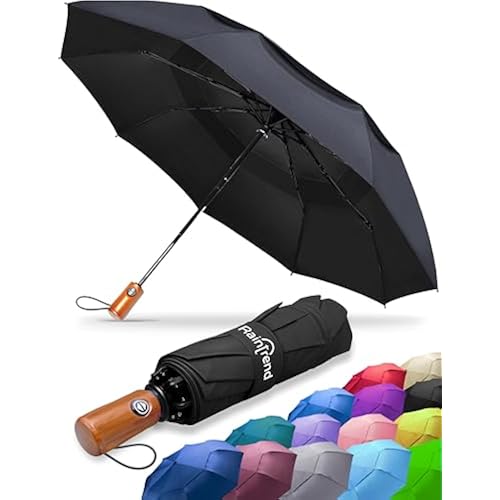 Raintrend Windproof Travel Umbrellas for Rain Automatic +10% Bigger Canopy Strong Frame Compact Folding Portable Umbrella for Women Men Backpack Purse