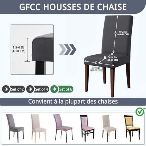 Housse de chaise extensible lot de 6 gris pour masquer l'usure - 4