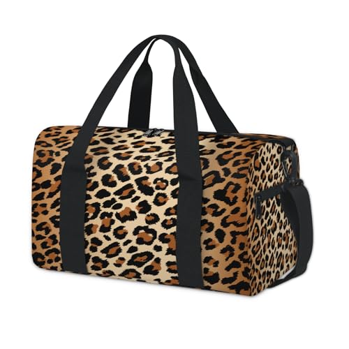 Travel Duffel Bag Sports Gym Bags for Women Men Camp Bag Wet Dry Pockets Cheerleading Dance Pack For Girls Weekender Overnight Tote Airline Leopard Design