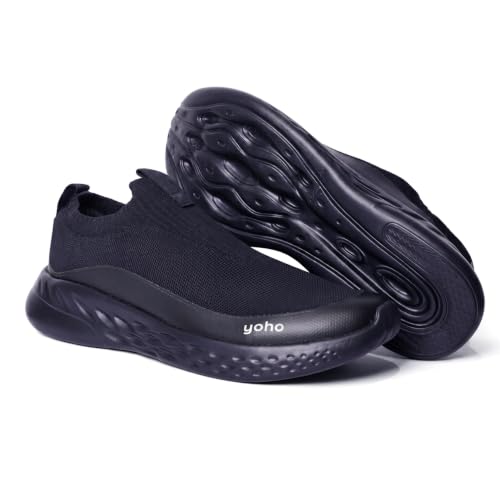 Image of Yoho Men Walking Slip On Shoes | Cushioned, Comfortable, Orthopedic, Lightweight & Breathable Knitted Stretchable Upper | Every Day Casual Wear without Lace, Stylish Footwear for Gents /Boys - UrbanEazyX