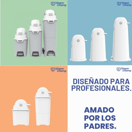 Miniatura 12 de Diaper Champ One Max - Cubo Para Pañales Resistente Al Olor, Sin Cartuchos De Relleno, Funciona Con Bolsas Convencionales Normales Bolsas De Basura, Para 60 Pañales , Color Plateado Y Blanco