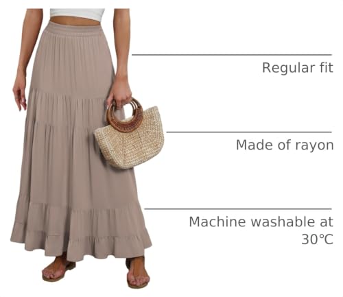 Image of ANRABESS Womens Maxi Skirt Elastic High Waist Swing Tiered A-line Flowy Pleated Boho Beach Vacation Long Skirts