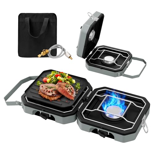 Camping Stove Portable Propane Camp Stove with Independently Adjustable Heat & 2 Burners, Foldable Gas Stove with Carry  - Detailed View