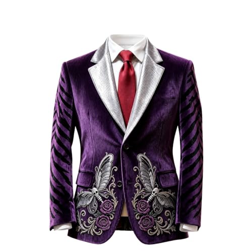 Men Halloween Gothic Corduroy Blazer Butterfly Skull Printed Jacket - image 4
