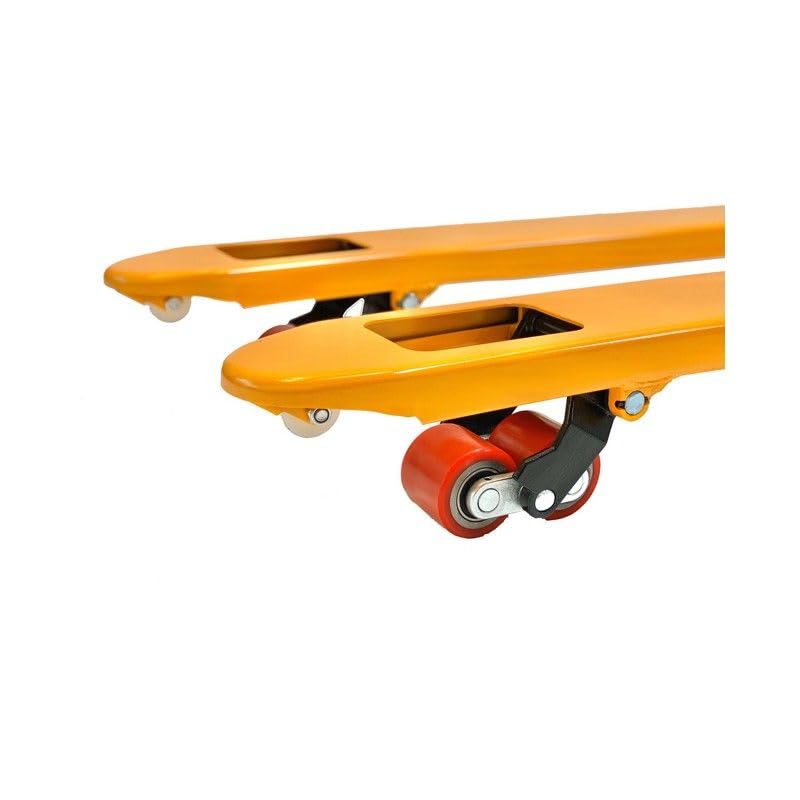 Transpaleta Manual 2500kg de Capacidad, Horquillas 1150x540mm, Ruedas y Rodillos Dobles de Poliuretano, Color Amarillo, Montada