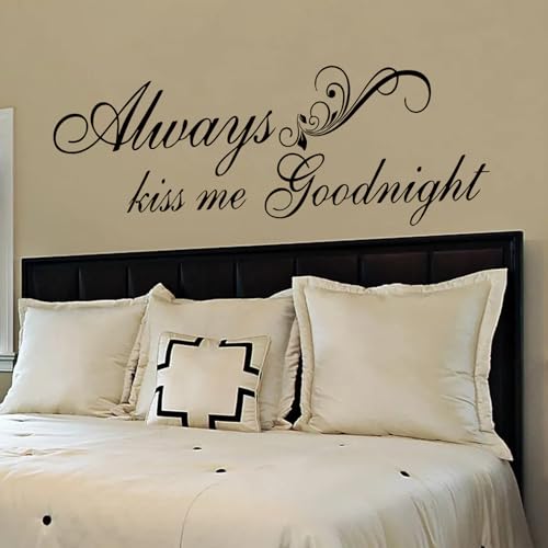 SEATUNE Always Kiss Me Goodnight Wall Decals - Bedroom Wall Stickers - Romantic Marriage Couples Quotes Inspirational Love Family Bathroom Bed Home Vinyl Art Wall Decor 36'X12'