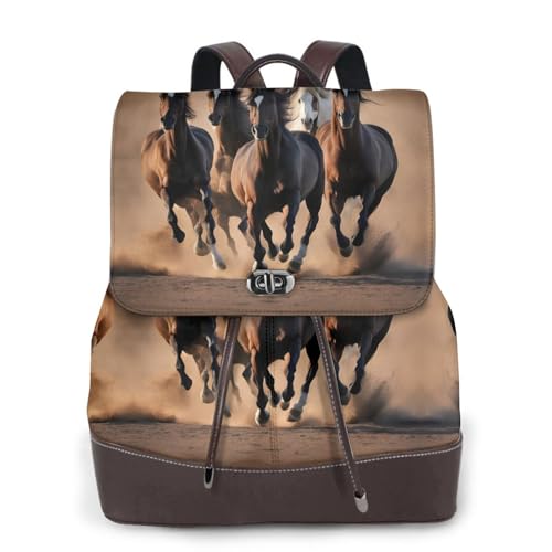 Sac à dos en cuir imprimé chevaux chic et polyvalent pour femme