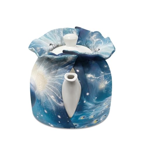 Image of Peacock Insulated Dustproof Kitchen Tea Pot Dust Cover Breakfast Warmer Tea Cozies with Drawstring for Home Kitchen Table Decoration