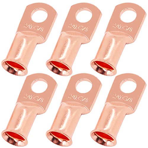 Swpeet 15 Pack Copper Battery Cable Lugs 4 AWG - 9.5mm (M10) UL Listed Battery Cable Ends, Bare Copper Grommets