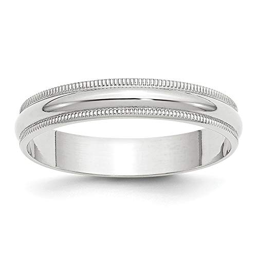 Roy Rose Jewelry 10K White Gold 4mm Milgrain Half Round Wedding Band Ring Sizes 4 to 14