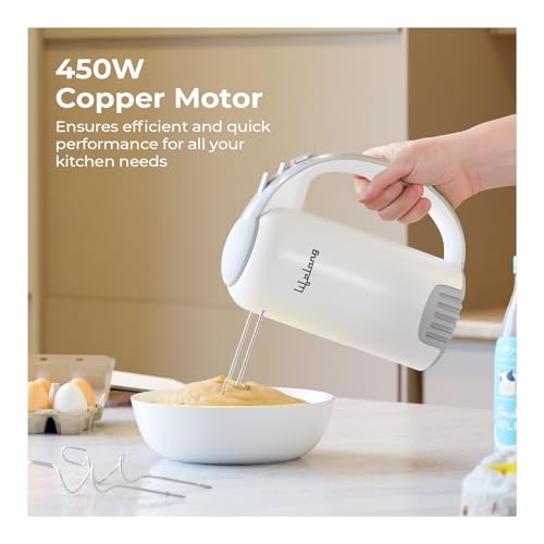 Image of Lifelong 450W Hand Mixer with Beaters & Dough Hooks | 5-Speed Control with Turbo Boost | Low Noise 100% Copper DC Motor | Large Eject Button | Electric Beater for Cake, Dough, Cream & More