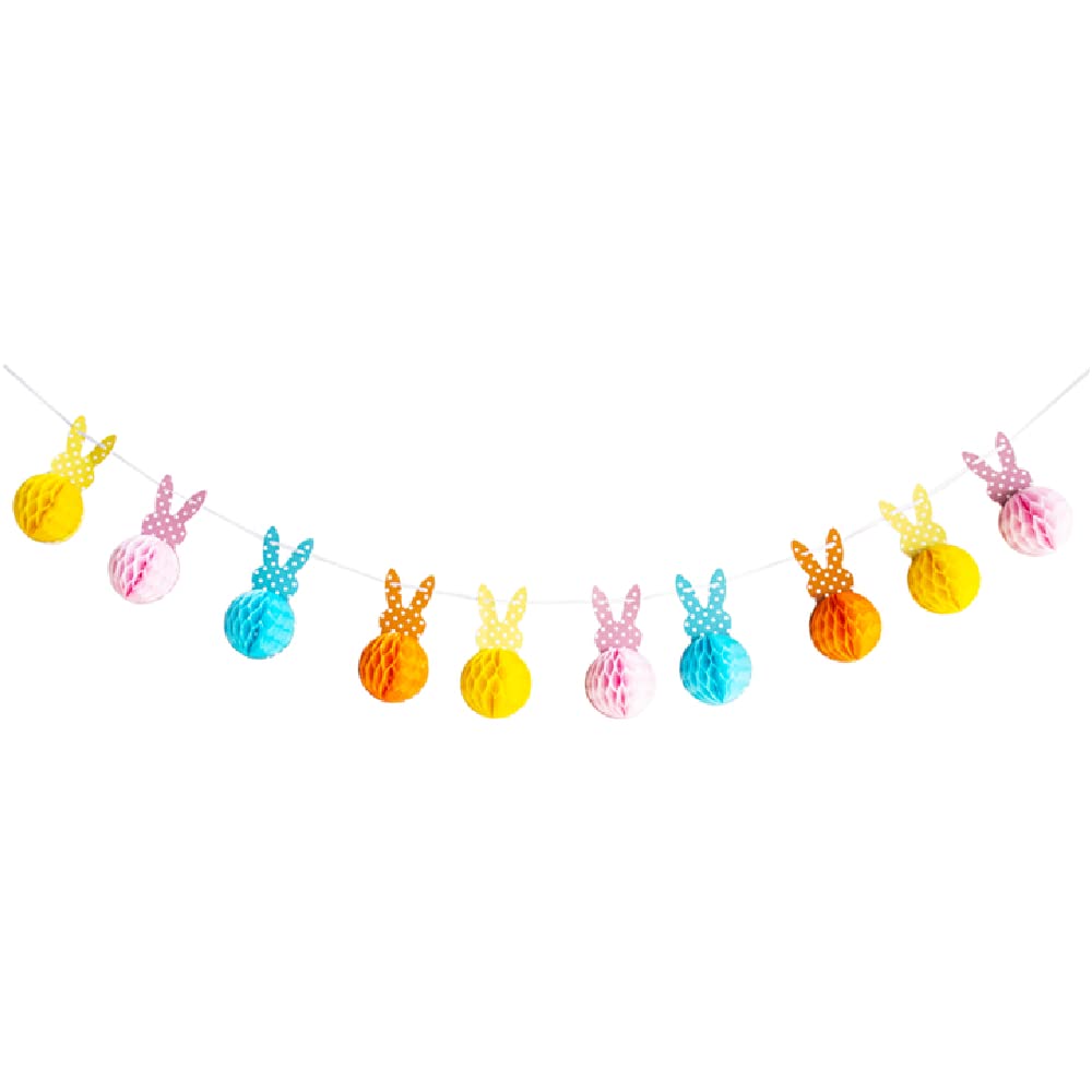 Bunny Honeycomb Bunting Easter Balls Hanging Ornament Rabbit Bunting Banner Paper Poms Balls Paper Egg Balls Decoration for Spring Easter Hanging Decor