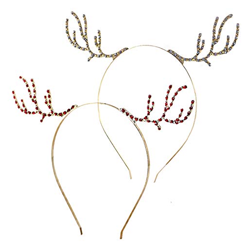 2 Pack Christmas Reindeer Antlers Headbands Crystal Rhineston Deer Horn Headband Hair Band Gold