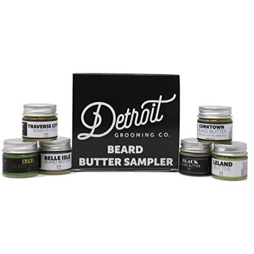 Detroit Grooming Co. Beard Butter Sampler - Includes 6 Different Scent All Natural Beard Butters (0.5 ounce each) for Best Conditioner and Growth - Great Gift, Travel Sized Portable Beard Balm for Men