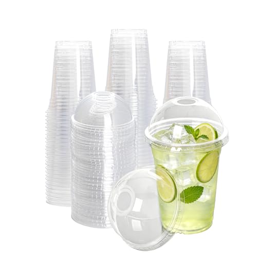 Lullaby 200Pack 16oz Clear Plastic Cups with Dome Lids Disposable Smoothies Cups Suitable for Ice Cold Drinks Coffee Tea Ideal for Parties Holidays