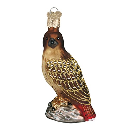 Old World Christmas Red-Tailed Hawk Glass Blown Ornament for Christmas Tree, Handcrafted Holiday Decoration, Bird Watcher Collection