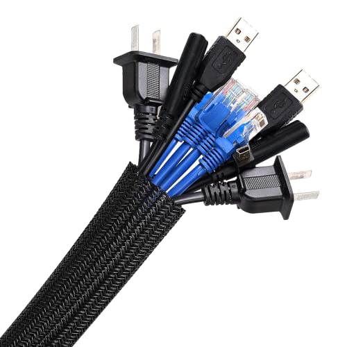 Image of AGPTEK Cable Sleeve, 6.6ft - 1.5 inch Cable Management Desk Cord Cover Organizer Wire Hider for Home Office Computer TV Wire Loom Tubing Pet Proof Cord Protector from Cat Dog Chewing, Black