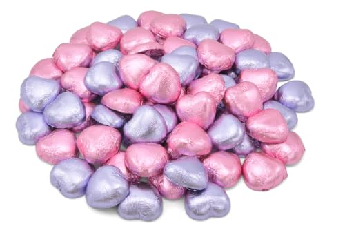 Wyeland Confectionery Lilac and Pink Luxury Milk Chocolate Hearts Foil-Wrapped - Pack of 20 - For Wedding Favours and Mothers Day