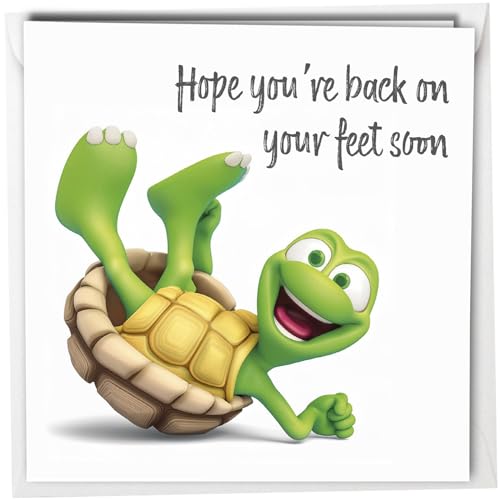 Oscar Finks Get well soon card - Hope Youre Back on Your Feet Soon Humorous Recovery Greeting Card Cute Turtle Get Well Card for Friend Family #1669