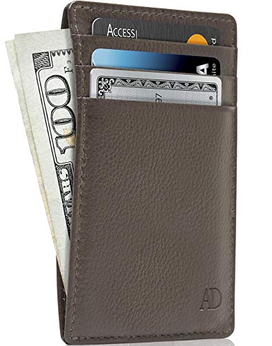 Image of Access Denied Slim Minimalist Wallets For Men & Women - Leather Front Pocket Thin Mens Wallet RFID Credit Card Holder Gifts For Men