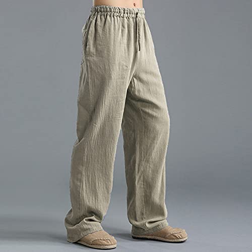 Men's Summer Pants Men's Sweatpants Black Sweatpants Men Baggy Pants Men Blue Linen Pants Men's Casual Pants Casual Pants for Men Mens Wide Leg Pants Elastic Waist Pants for M(Khaki,XXL)3