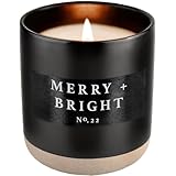 Sweet Water Decor Merry + Bright Christmas Candle | Bayberry, Clove, Nutmeg, Ginger, Cypress, Cedar, and Fir Scented Soy Candles for Home | 12oz Black Stoneware Jar, 60+ Hour Burn Time, Made in USA