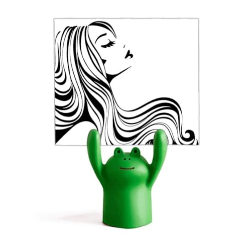Support mémo grenouille original, pince note bureau design et porte-photo rigolo cheveux bouclés