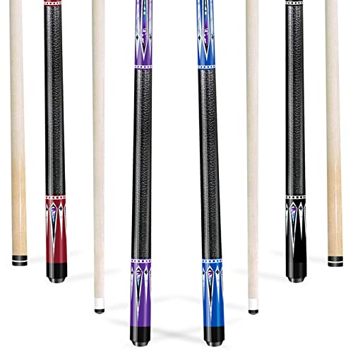 Wakefa Pool Billiard Sticks Cues Set Of 4-58 Inch Maple Wood Pool Sticks Include 18/19/ 20/21 Oz Billiard Cue Sticks And 2Pcs Pool Chalk, Pool Table Sticks Suitable For Bars, Club, Pool Table Sports #TOP1