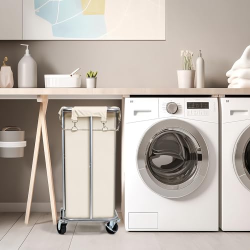 Cesta de lavandería con ruedas y bolsa de 100L en color beige 8