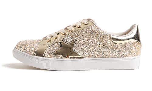 FEVERSOLE Women's Fashion Lace Up Dress Sneakers Sparkly Party Shiny Shoes2