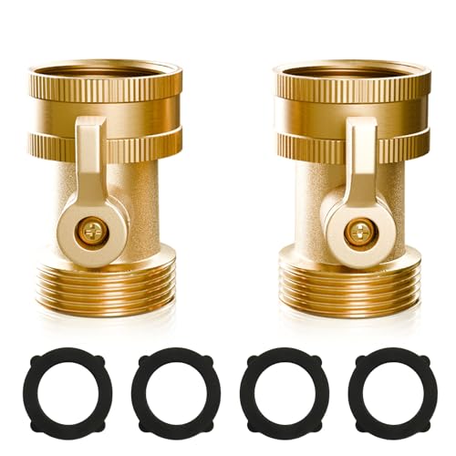 ENNSOO 2 Pack Water Hose Shut Off Valve, Heavy Duty 3/4 Inch Solid Brass Garden Hose Shut Off Valve with 2 Extra Rubber Washers