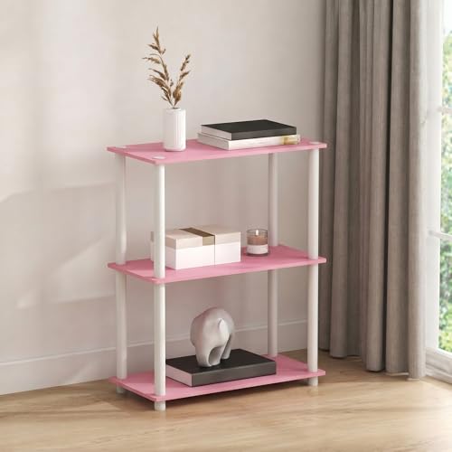 Image of Furinno Turn-N-Tube Storage Shelves, 3-Tier Book Shelf, Corner Shelf, Toolless Open Shelves, for Organization and Storage, Living Room, Bedroom, Entryway, Laundry, Soft Pink