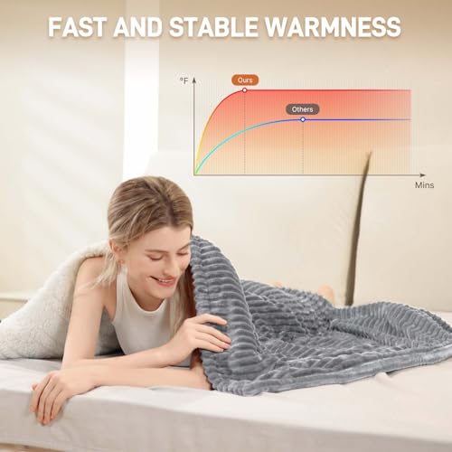Miniatura 4 de Manta Eléctrica Con Apagado Automático, 180 X 135 Cm, 6 Niveles De Calor, Protección Contra Sobrecalentamiento, Manta Eléctrica Para Cama, Hogar Y Oficina, Franela Lavable A Máquina, Color Gris