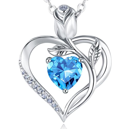Image of Heart Birthstone Necklace for Women I Love You