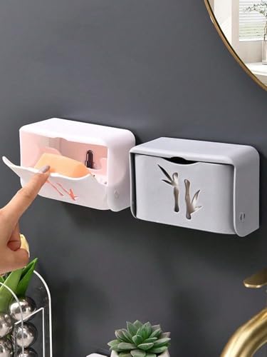Image of Double Creative Drain Soap Storage Box Multifunctional Household Laundry Soap Box Hole-Free Wall-Mounted Drawer Soap Dish (1, Creative Drain Soap)