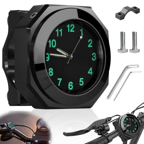 BIZOI Horloge de Guidon de Moto Étanche, Montre Moto, Horloge à Quartz en Alliage D'aluminium avec Fonction Lumineuse, Montre de Guidon pour Moto, Vélo...