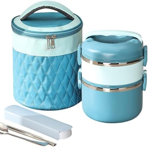 保温弁当箱 お弁当箱 保温ランチジャー おべんとう箱 ご飯容器 弁当バッグ付き お箸とスプーン付き 真空断熱 長時間保温・保冷 こども 大人 女性 男性兼用 通勤 通学 アウトドア用 保温袋食器を送る (ブルー,1800ml)