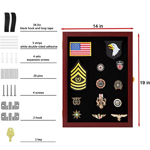 Image of VERANI Pin Display Case Badge Display Frame Large Mahogany for Beach Tags | Flexible layout arrangement,Premium real clear glass door,Wood matte black frame,Wall mountable design