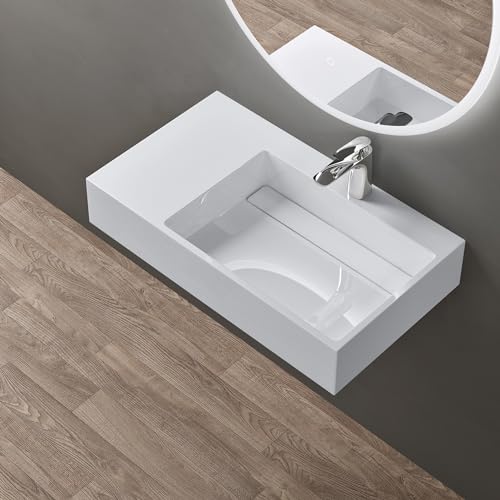 doporro Lavabo Suspendu Blanc 75cm Vasque à Poser Lave Mains Rectangulaire de Qualité pour Salle de Bain 75x43x14cm Colossum12-R