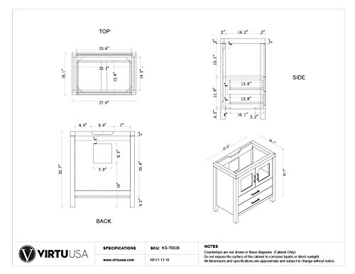 Virtu Usa Ks-70028-Wm-Wh-001 Dior 28" Single Bathroom Vanity In White With Marble Top And Square Sink With Brushed Nickel Faucet And Mirror, 28 Inches #TOP6