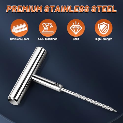 Image of Spiral Probe Wrench, Tire Repair Puncture Tool Kit Heavy Duty Stanless Steel T-Handle Tire Repair Tool for Automobiles Motorcycles