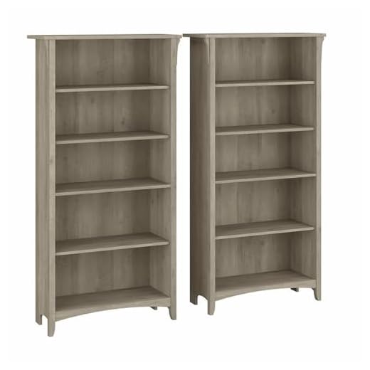 Bush Furniture Salinas 5 Shelf Bookcase - Set of 2 | Large Open Bookcase with 5 Shelves in Driftwood Gray | Sturdy Display Cabinet for Library, Bedroom, Living Room, Office | Tall Accent Shelf