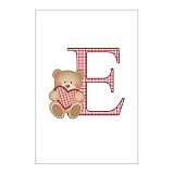 Bleu Reign BRGiftShop Valentine Teddy Bear Pink and Red Plaid Monogram Letter E Wall Art Decorative Sign - Aluminum 10x14 Inches (NO Frame)