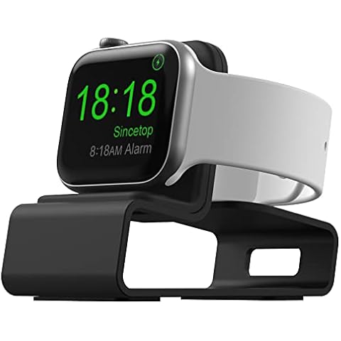 Aluminum Alloy Charger Stand Compatible with Apple Watch Series SE/8/7/6/5/4/3/2/1, Desk Charging Holder Dock Nightstand Mode for iWatch 45 41 44 40 42 38 mm 【Magnetic Charger not Included】-Black Cover