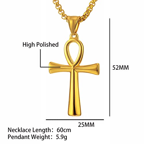 Ankh Necklace Coptic Ankh Cross Pendant Necklace Egyptian Jewelry Religious Ankh Necklace Christmas Gift for Women Men（Silver/Gold Plated）2